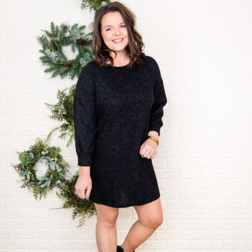 Flaunt Boutique Black Ribbed Women's Sweater Dress